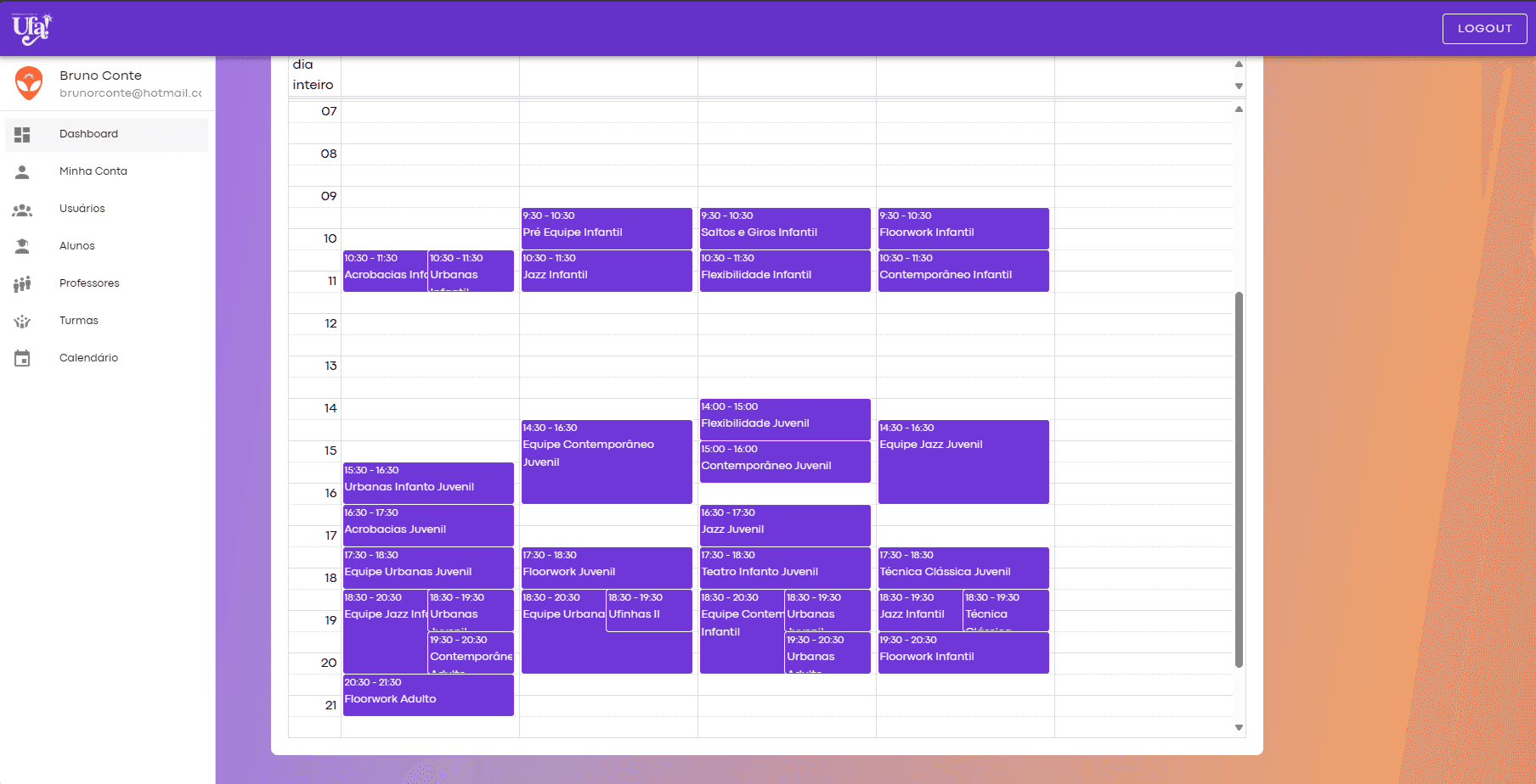 Tela do projeto UFA Admin